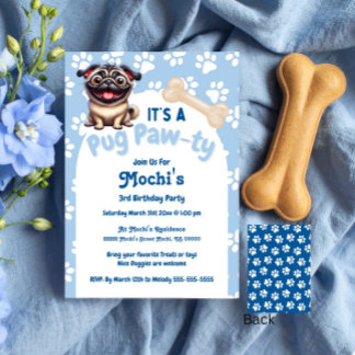 Cute Blue Pug Doggie Birthday Tass-ty Inbjudningar