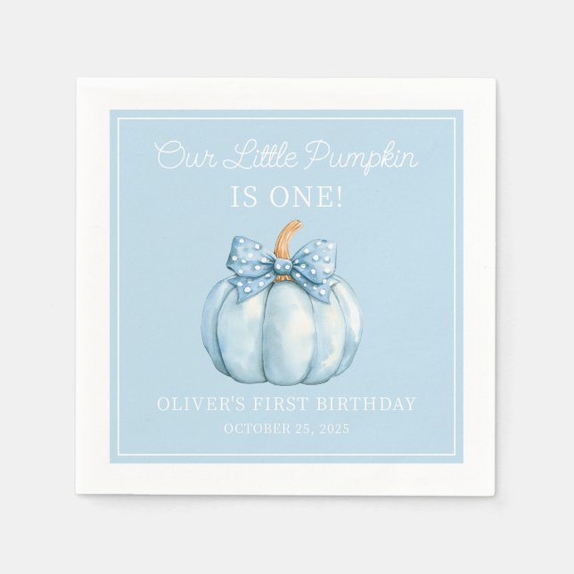 Cute Blue Pumpkin Boy Baby First Birthday Pappersservett (Framsidan)