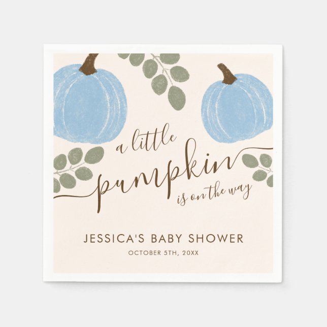 Cute Blue Pumpkin Eucalyptus Fall Boy Shower Pappersservett (Framsidan)
