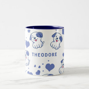 Cute Blue Puppy Heart Två-Tonad Mugg
