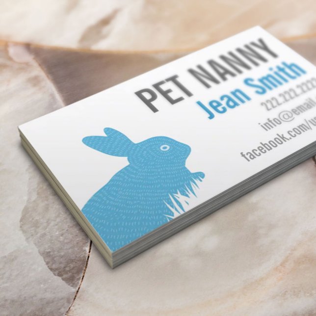 Cute Blue Rabbit Pet Nanny Babywatch Visitkort (Skapare uppladdad)