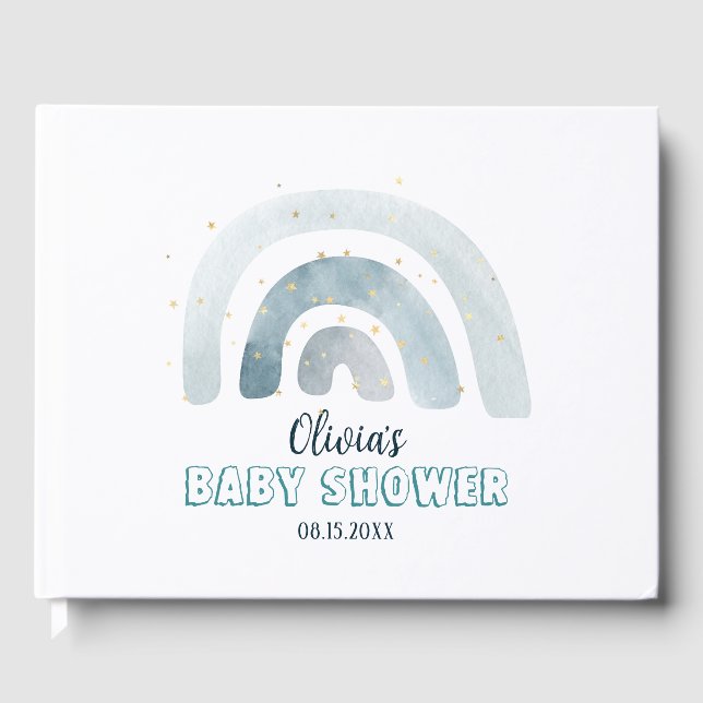 CUTE BLUE RAINBOW KIDS BABY SHOWER GÄSTBÖCKER (Framsida)