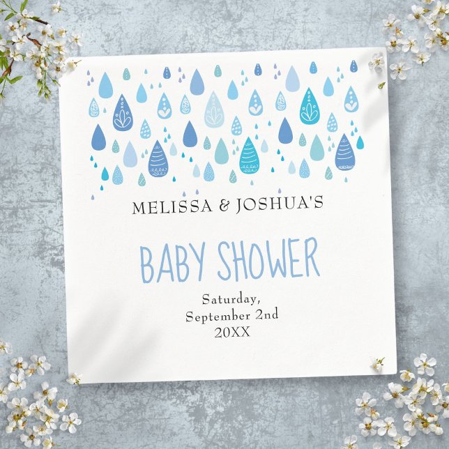 Cute Blue Raindroppe Par Baby Shower Sprinkle Pappersservett (Cute Blue Raindrops Couples Baby Shower Sprinkle Napkins)