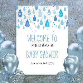 Cute Blue Raindrows Baby Shower/Sprinkle Welcome Poster
