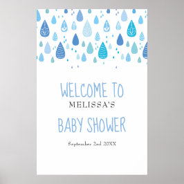 Cute Blue Raindrows Baby Shower/Sprinkle Welcome Poster