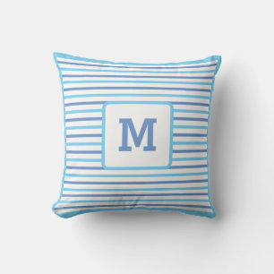 Cute Blue Rand Anpassningsbar - initial vit Thro Kudde