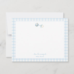 Cute Blue-rattle med Gingham Gräns Pojke Tack Kort