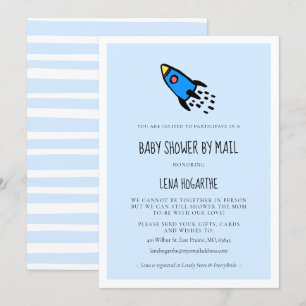 Cute Blue Rcket Boy Shower med post Inbjudningar
