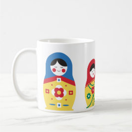 Cute Blue Red Gult White Grönt Russian Doll Kaffemugg