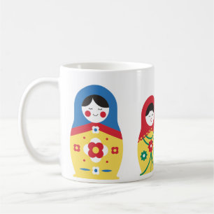 Cute Blue Red Gult White Grönt Russian Doll Kaffemugg