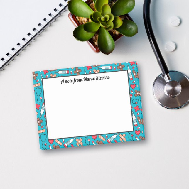 Cute Blue Red Mönster - A Note from the Nurse Post-it Block (Skapare uppladdad)