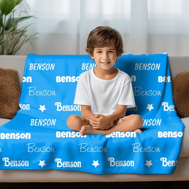 Cute blue repetition namn personlig fleecefilt (Skapare uppladdad)