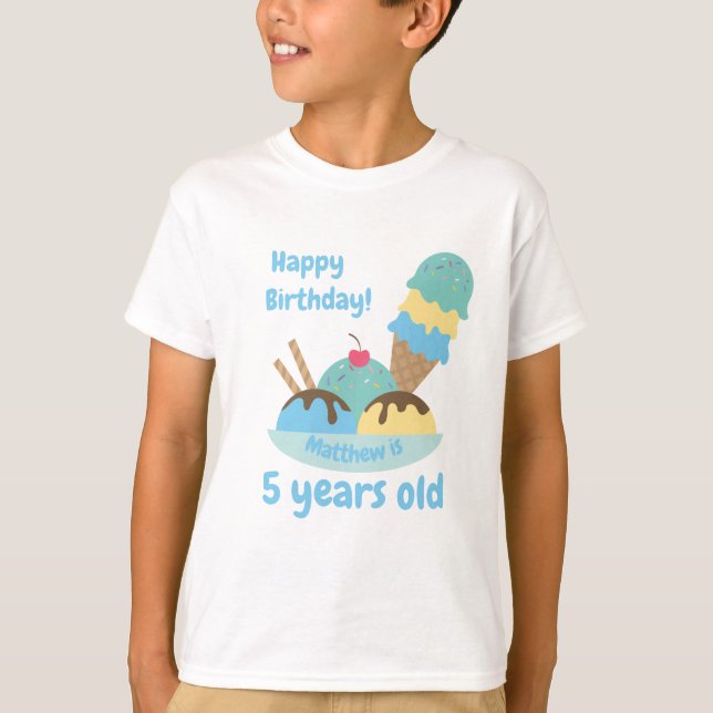 Cute Blue Retro Ice Cream Birthday T Shirt (Framsida)