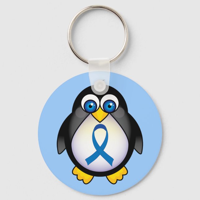 Cute Blue Ribbon Penguin Awareness Kechain Nyckelring (Framsida)
