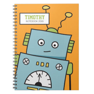 Cute Blue Robot med Personlig Namn Anteckningsbok