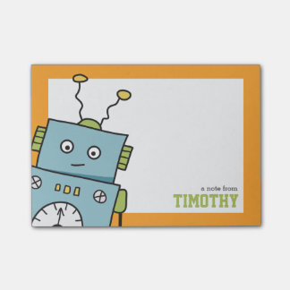 Cute Blue Robot med Personlig Namn Post-it Block