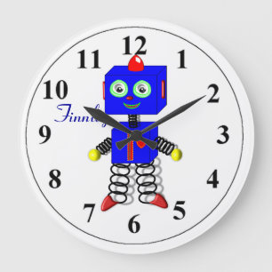 Cute Blue Robot Personlig Boys Room Clock Stor Klocka