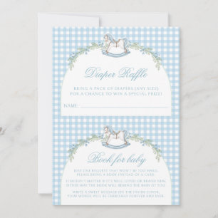 Cute Blue Rocking Horse Gingham Pojke Shower Inbjudningar
