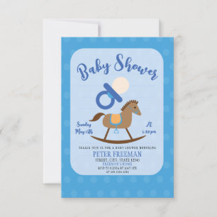 Cute Blue Rocking Horse Nappar Boy Shower Inbjudningar