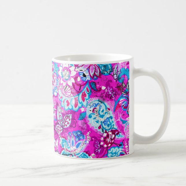 Cute Blue rosa blommor mönster Kaffemugg (Höger)