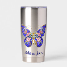 Cute Blue Rosa Guld Butterfly Blommigt Namn
