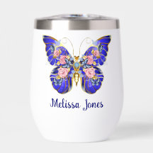 Cute Blue Rosa Guld Butterfly Blommigt Namn