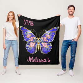 Cute Blue Rosa Guld Butterfly Blommigt Namn Fleecefilt