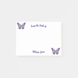Cute Blue Rosa Guld Butterfly Blommigt Namn Post-it Block