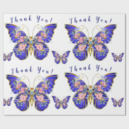 Cute Blue Rosa Guld Butterfly Blommigt Tack Presentpapper