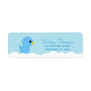 Cute Blue Rubber Ducky Returadress Etikett