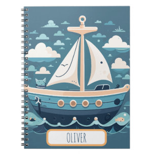 Cute Blue Sailboat Anteckningsbok