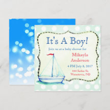 Cute Blue Sailboat Nautical Baby Shower