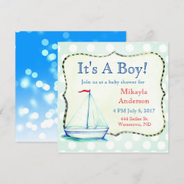 Cute Blue Sailboat Nautical Baby Shower Inbjudningar