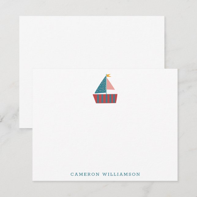 Cute Blue Sailboat Sailing Personlig Stationery Tack Kort (Fram/baksida)