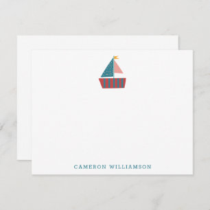 Cute Blue Sailboat Sailing Personlig Stationery Tack Kort