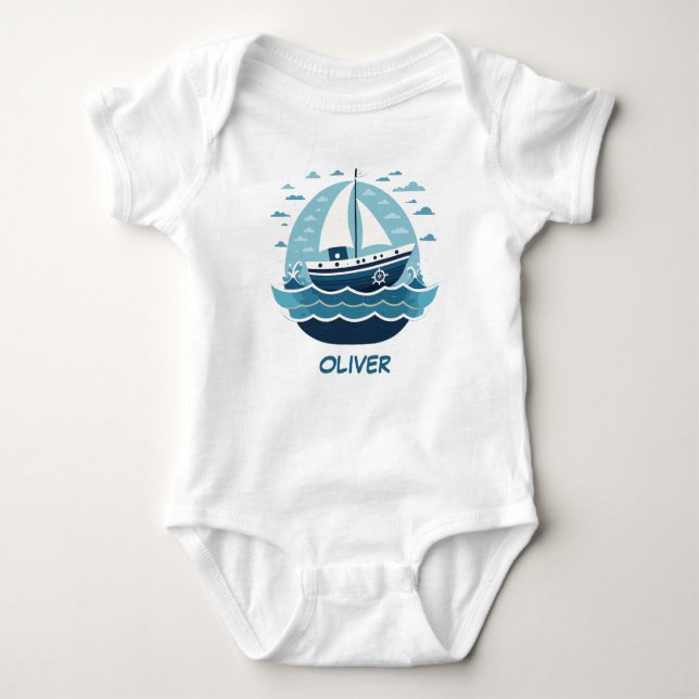 Cute Blue Sailboat T Shirt (Framsida)