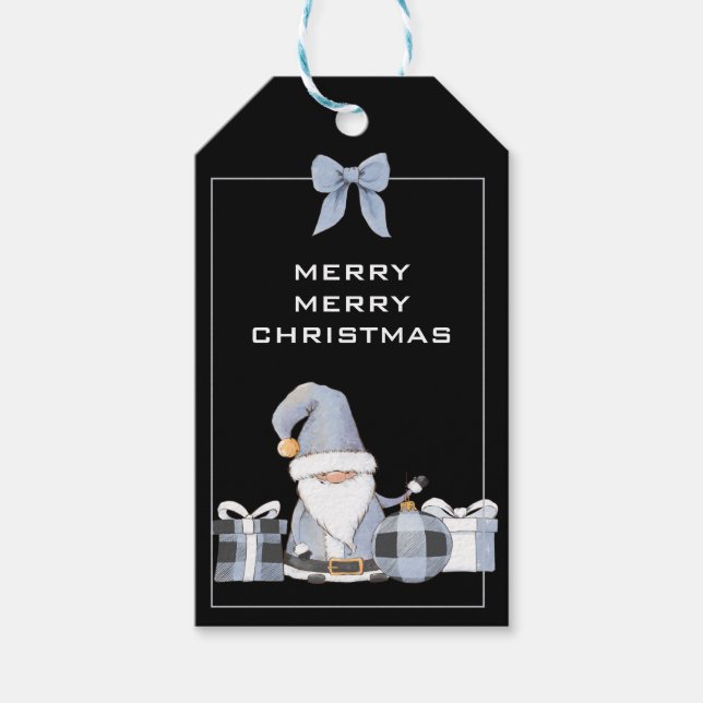 Cute Blue Santa Gnome med Gifts-Märkre Presentetikett (Framsidan)