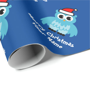 Cute blue Santa uggla, anpassningsbar, barn jul, H Presentpapper