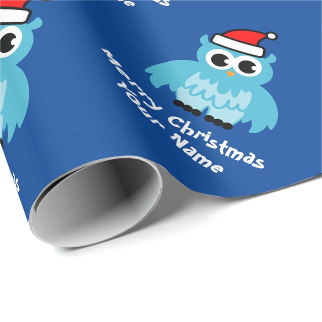 Cute blue Santa uggla, anpassningsbar, barn jul, H Presentpapper (Rullad Hörn)