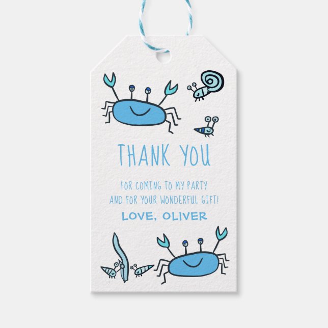 Cute Blue Sea Animals Boy Birthday Tack Presentetikett (Framsidan)