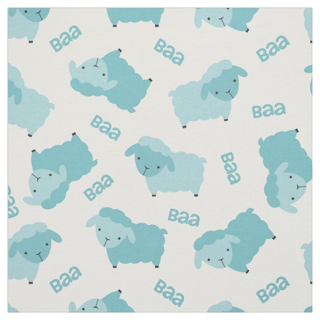 Cute Blue Sheep Fabric Tyg (Provkarta)