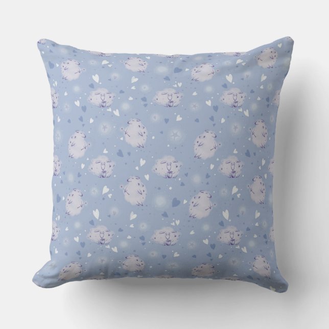Cute Blue Sheep Kawaii Pattern Throw Pillow Kudde (Framsida)