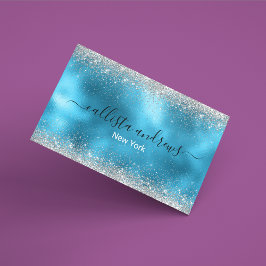 Cute Blue silver faux glitter Magnetiska Visitkort