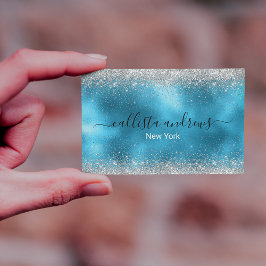 Cute Blue silver faux glitter Visitkort