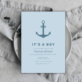 Cute Blue Simple Nautical Anchor Baby Shower Inbjudningar