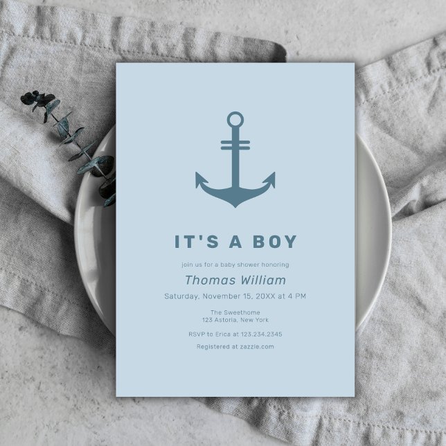 Cute Blue Simple Nautical Anchor Baby Shower Inbjudningar (Cute Blue Simple Nautical Anchor Baby Shower Invitation)