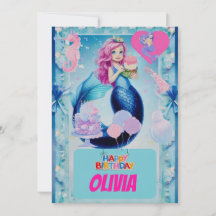 Cute Blue sjöjungfru barns födelsedag