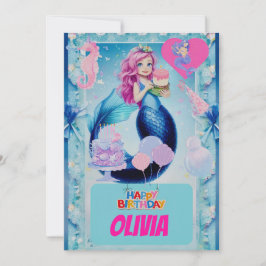 Cute Blue sjöjungfru barns födelsedag Inbjudningar