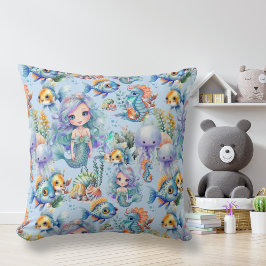 Cute Blue-Sjöjungfru Pillow Kudde