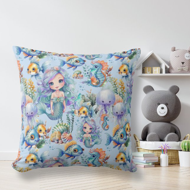 Cute Blue-Sjöjungfru Pillow Kudde (Skapare uppladdad)